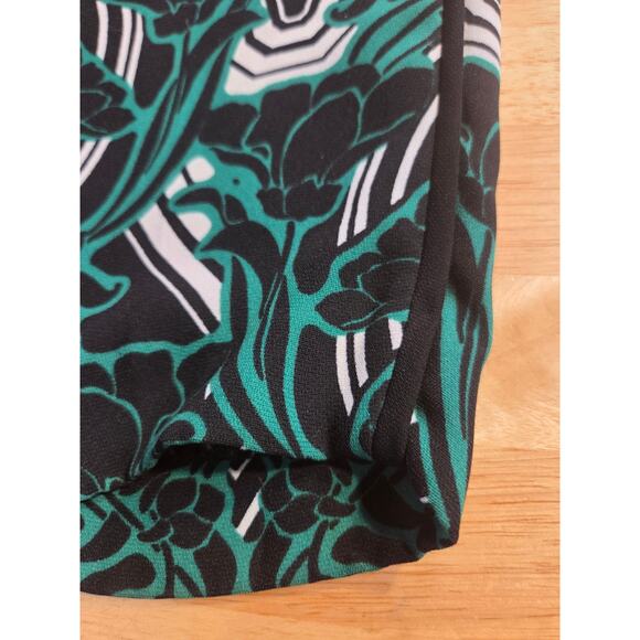 J. Crew Green Black White Abstract Tuxedo Pants Side Piping Size 6 Polyester - Picture 3 of 13